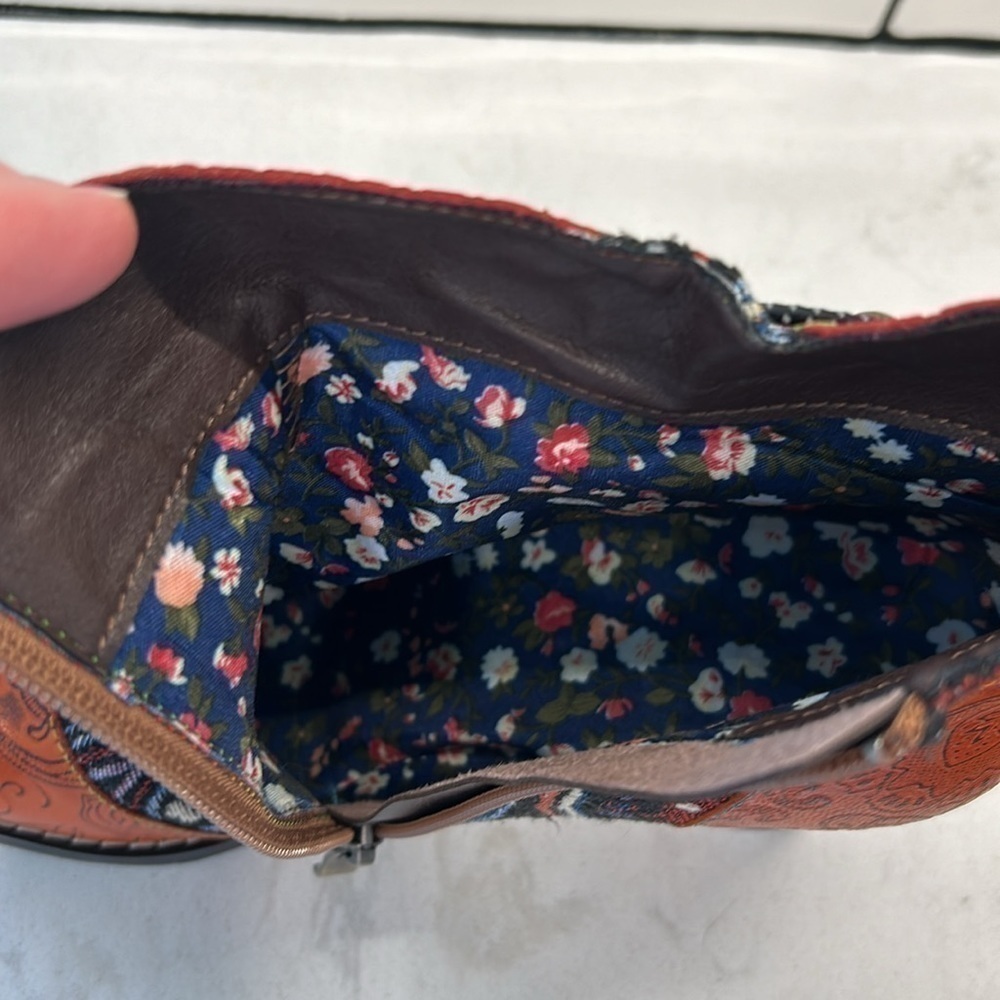 Johnature Leather Mixed Colors Boots Shoes Zip Round Toe Sewing High Heel Ankle - Picture 14 of 16